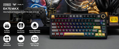 EPOMAKER X AULA EA75 MAX 75% ANSI US Layout Hot-Swap Gasket Wired/BT/2.4GHz Wireless Mechanical Keyboard with Screen & Knob