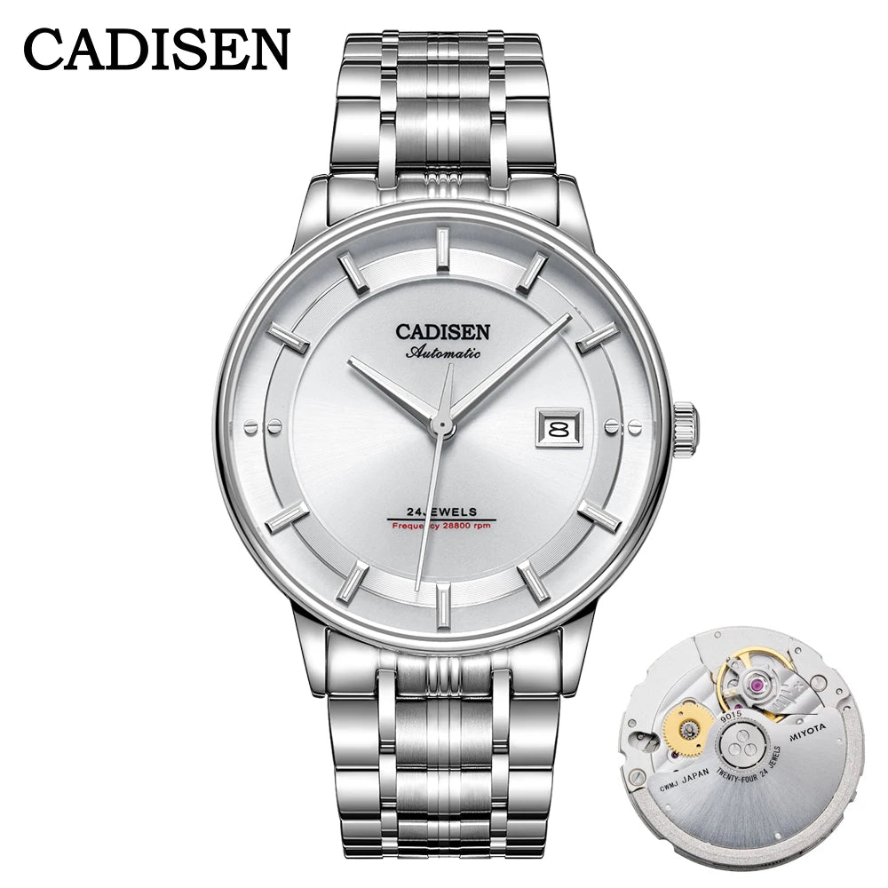 CADISEN Ultra-thin Mechanical Wristwatch Japan MIYOTA 9015 Top Brand Luxury Single-dome Sapphire Crystal Automatic Watch Man