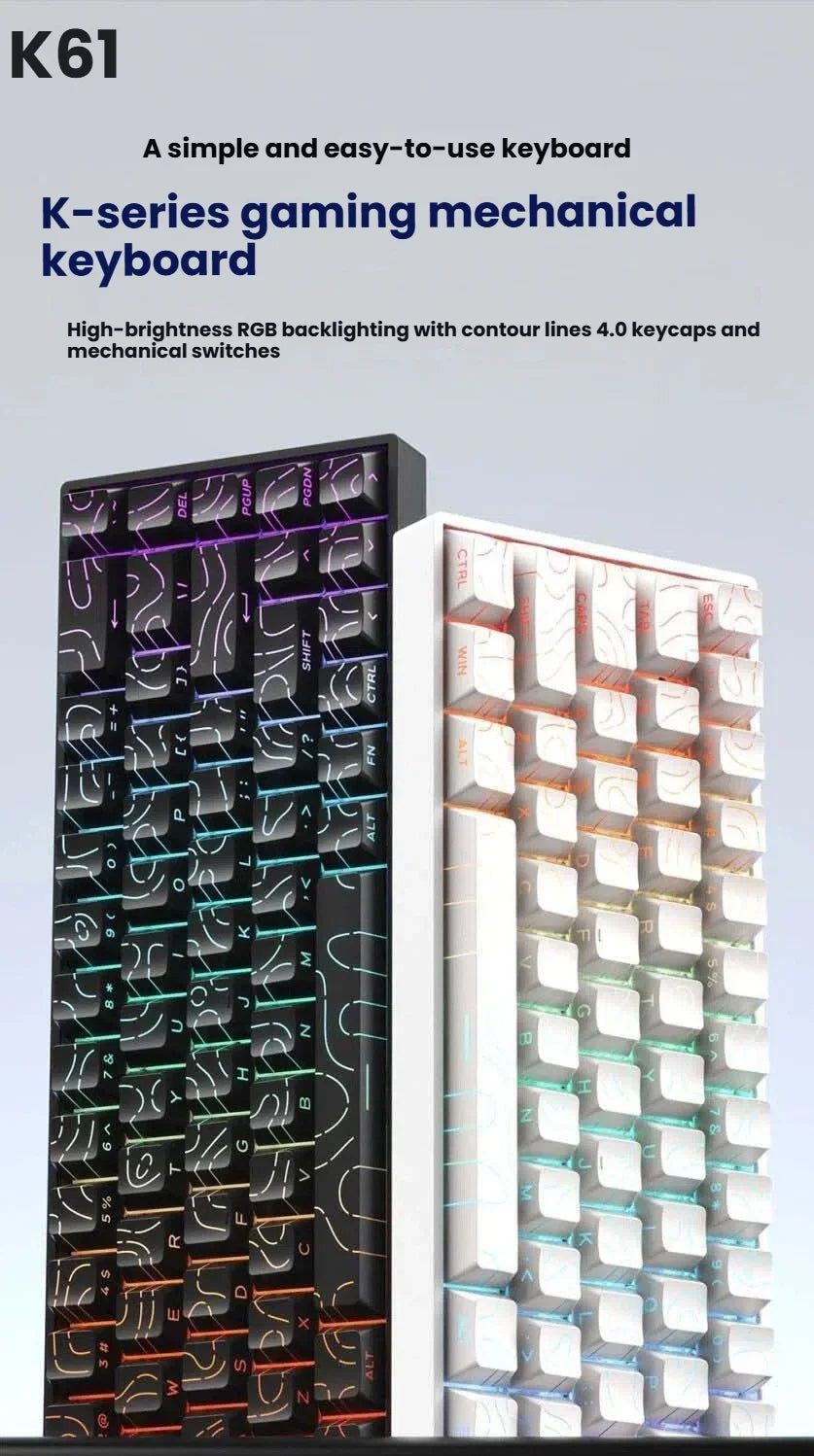 K61 Wired Portable Mechanical Keyboard, Phantom RGB Colorful, Gaming-grade Response, Ergonomic Design, Gaming Office Usable