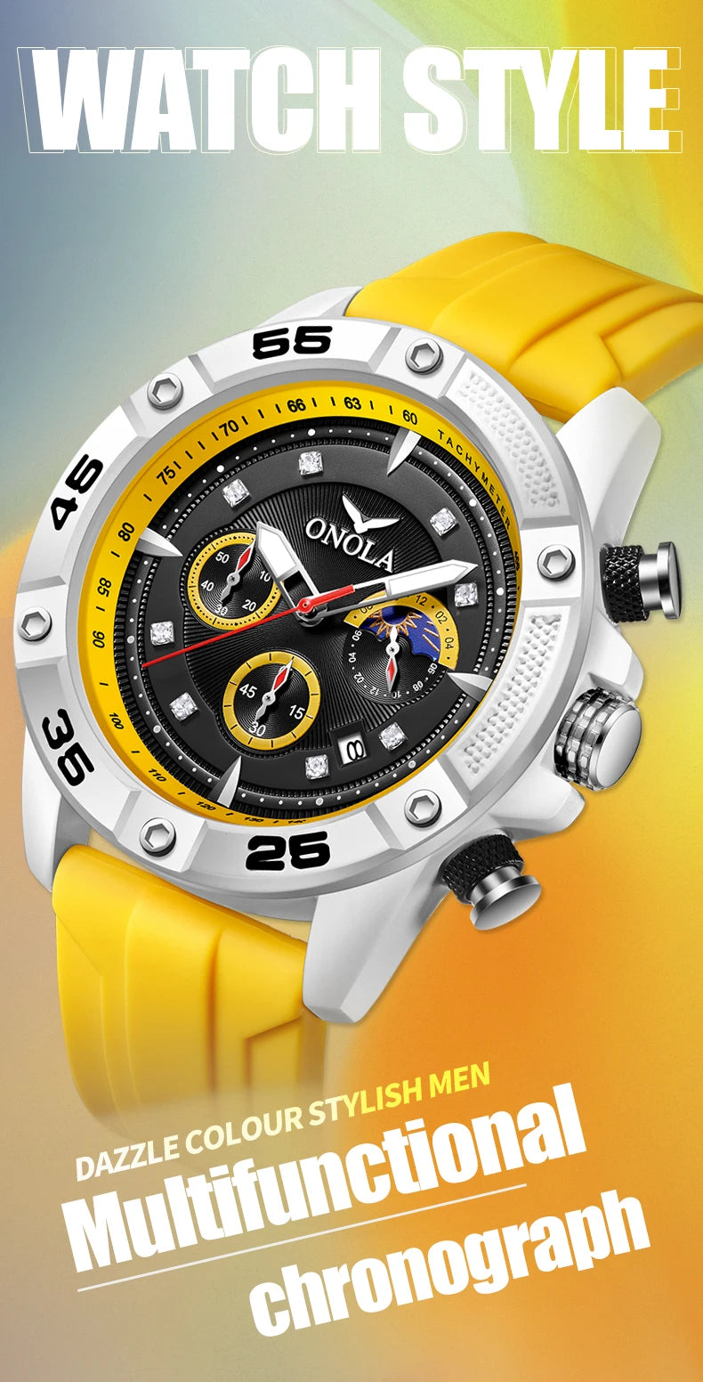 ONOLA New Fashion Casual Men's Watch Multi functional Fluorescent Tape Waterproof Quartz Military Watch Men's Clock High Quality