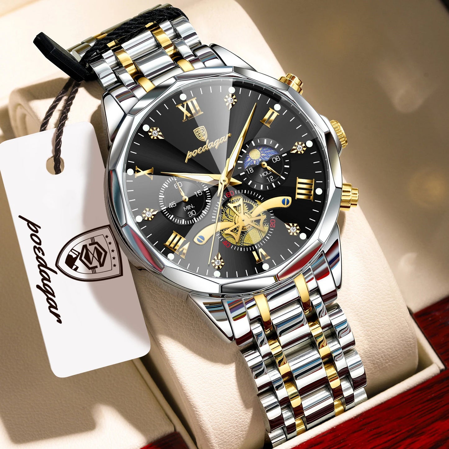 POEDAGAR Luxury Fashion Men Clock Waterproof Luminous Chronograph Male Watch Stainless Steel Quartz Business Men's Watches Reloj