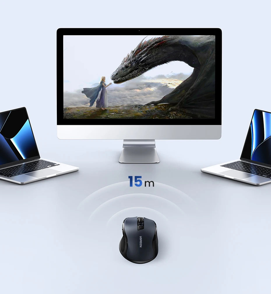 Bezdrátová myš UGREEN Bluetooth 5.0, ergonomická myš 4000 DPI se 6 tichými tlačítky pro MacBook, tablet, notebooky, počítač PC, 2.4G myš