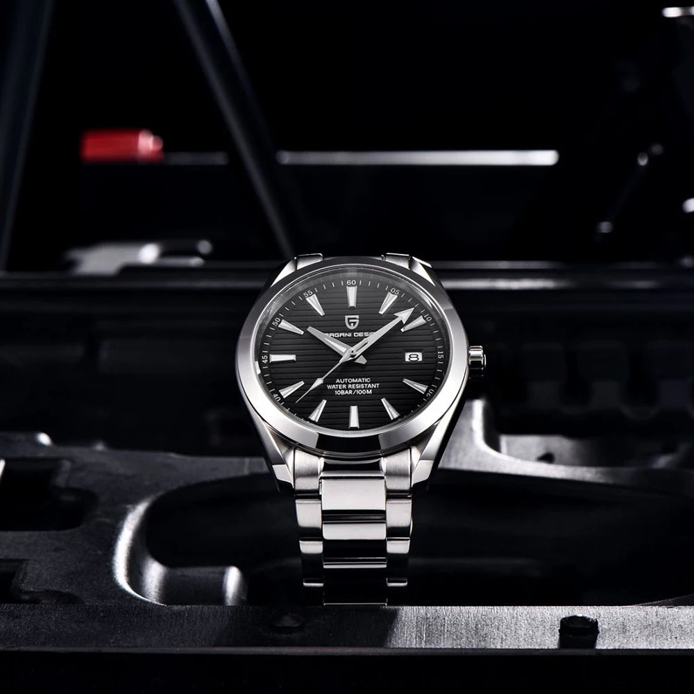 Reloj de lujo para hombre PAGANI DESIGN – Modelo automático mecánico (calibre 8215), de acero inoxidable, hermético, con indicador de fecha y agujas luminiscentes