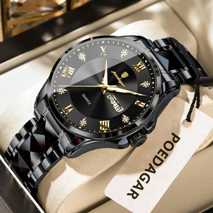 Montre pour homme POEDAGAR, modèle de luxe original, étanche, lumineuse, avec affichage de la date et du jour, style élégant, boîtier en acier inoxydable, mouvement à quartz, idéale pour le travail.