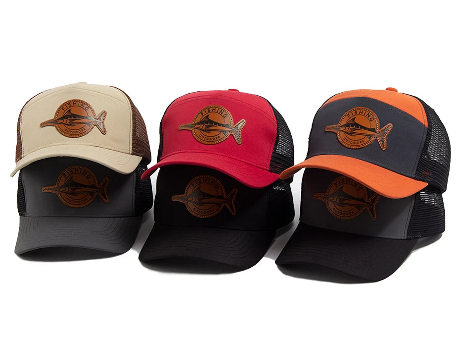 Shark Leather Label férfi baseball sapka, alkalmi, 7 panelos stílusú trucker sapka, divatos hiphop hálós sapka, nyári női napellenzős sapka, unisex