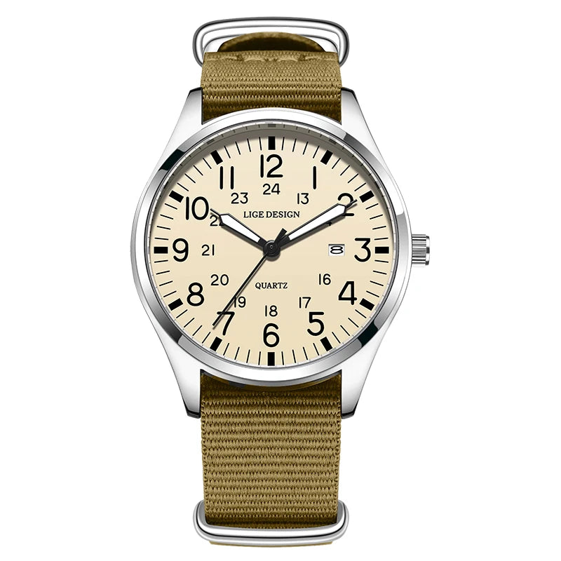 LIGE Lyxiga herrklockor med kvartsverk, datum, nylonarmband, läderarmband, vattentäta, självlysande, militär- och sportklockor för män relogios masculino