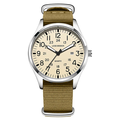 LIGE Lyxiga herrklockor med kvartsverk, datum, nylonarmband, läderarmband, vattentäta, självlysande, militär- och sportklockor för män relogios masculino