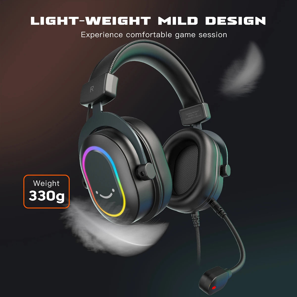 Fifine Dynamisches RGB-Gaming-Headset mit Mikrofon Over-Ear-Kopfhörer 7.1 Surround Sound PC PS4 PS5 3 EQ-Optionen Game Movie Music – H6