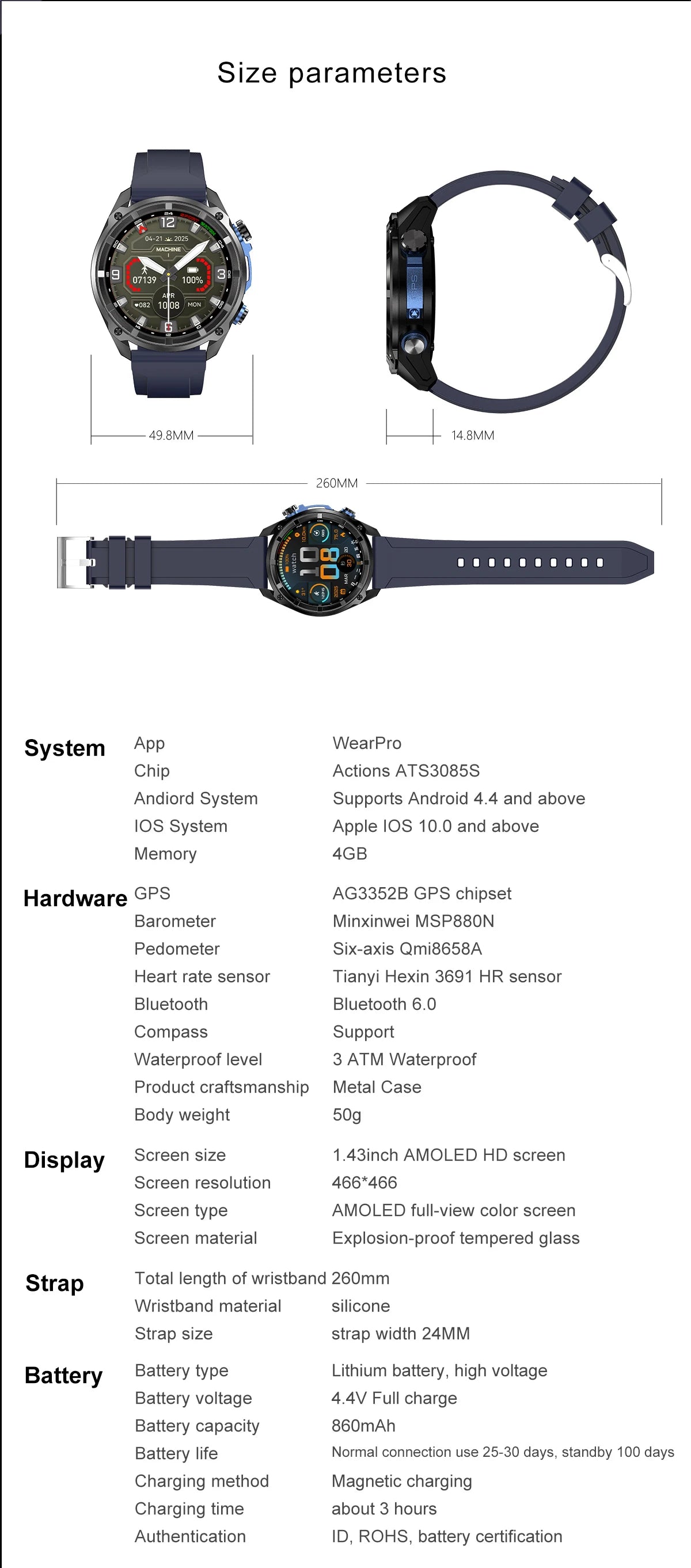 2026 New Military Smart Watch GPS Track Compass Altimeter Bluetooth Calling 860mAh Battery DTG1 Men Outdoor Sports SmartWatch