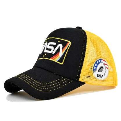 3D prémium NASA-hímzéses baseball sapka, nyári színblokkos hálós sapka, férfi és női szabadtéri alkalmi duckbill sapka