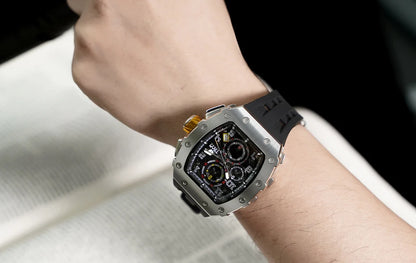 Reloj TSAR BOMBA para hombre, marca de lujo, diseño tonneau, impermeable, de acero inoxidable, reloj de pulsera de moda rectangular para hombre