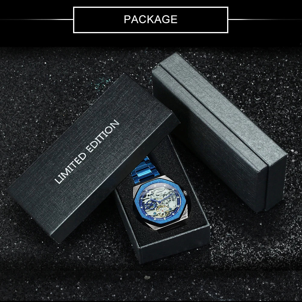 Forsining Tourbillon Skeleton Mechanical Watch for Men Luminous Hands Stainless Steel Strap Fashion Business Automatic Watches