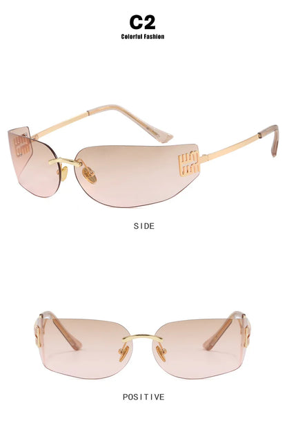 Light Luxury Frameless Curved Metal Sunglasses Personalized Y2k Fashion Women's Sunglasses Outdoor Leisure Vacation Sunglasses