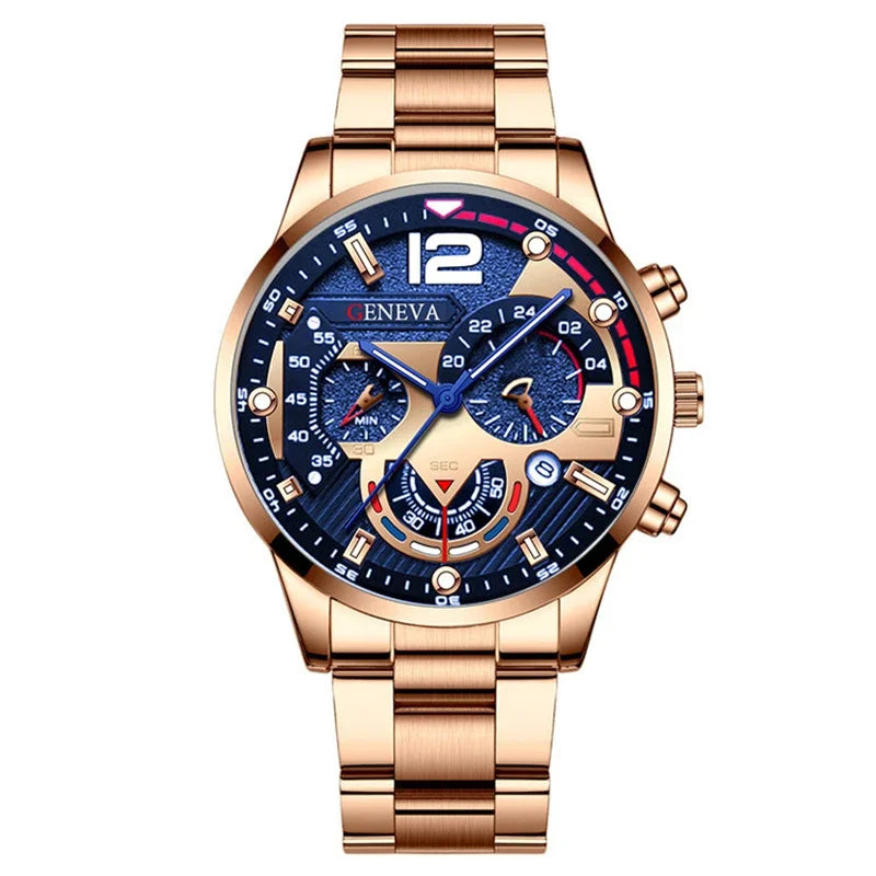 GENEVA Men's Creative  Six-Pin Watch Alloy Steel Band Quartz Watch Men Watch New Luxury  Men's Quartz WristWatch
