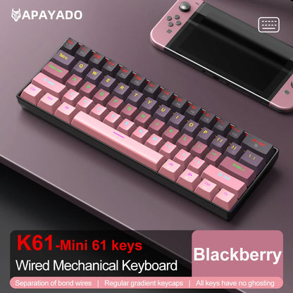 APAYADO K61 Mini Mechanische Tastatur, kabelgebunden, 61 Tasten, Phantom RGB, mechanischer Schalter in Schwarz/Weiß/Rot/Blau für Gaming, 60 % tragbar