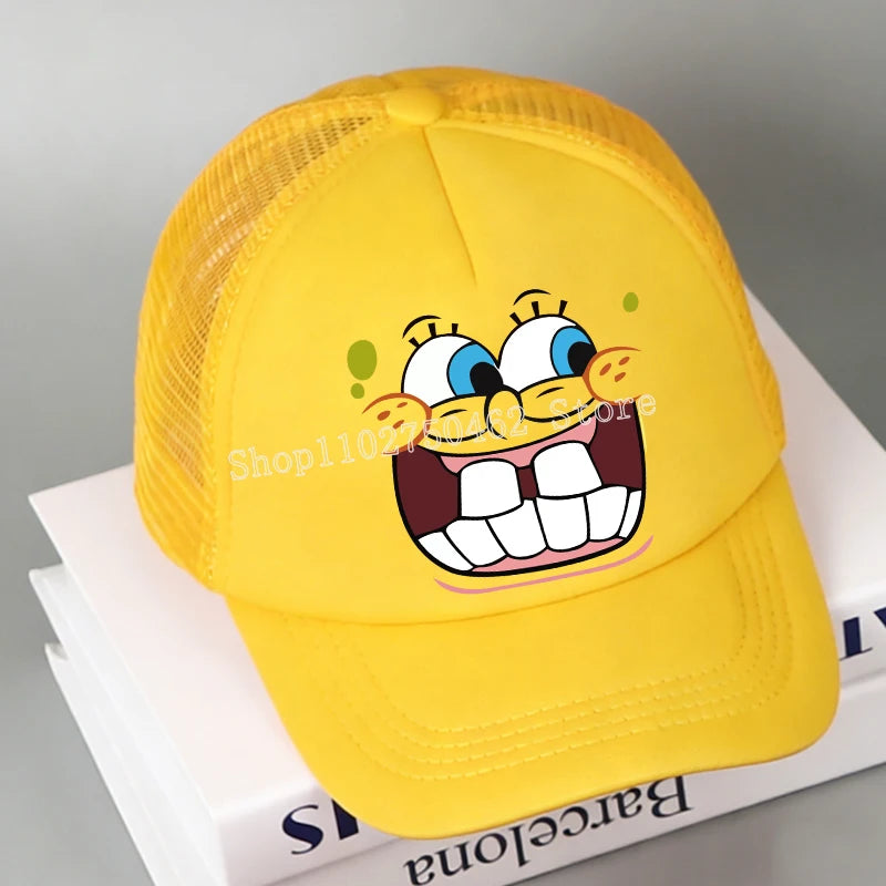 SpongeBobs Baseball Cap Kids Adult Kawaii Expression Sun Hat Summer Breathable Mesh Sunbonnet Outdoor Sports Headgear Gift New