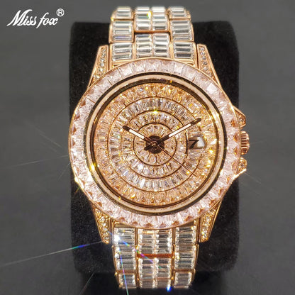 Full Iced Out Watches For Men Luxury Handmade Mosaic Diamond Silver Steel Watch Fashion Hip Hop Silver Automatic Date Male Clock