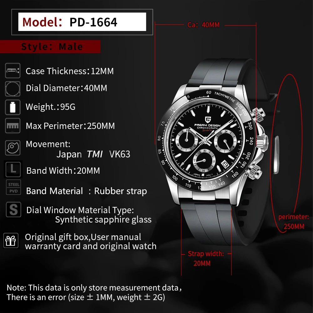 2026 New PAGANI DESIGN PD-1664 Meteorite Dial Fashion Men Quartz Wristwatches 100M Sapphire Glass Chronograph relogio masculino