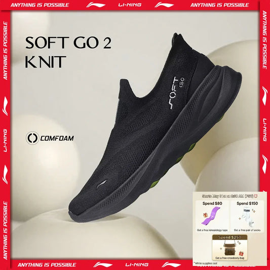 Męskie buty Li-Ning SOFT GO 2 KNIT slip-on do chodzenia, casualowe, amortyzowane, wygodne i stabilne, z siateczki LiNing, sneakersy sportowe do joggingu i na co dzień AGLV017