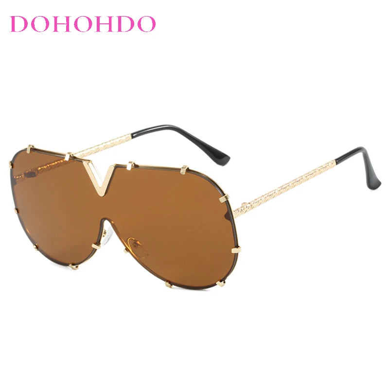 Trendy Rivets Metal Frame Oversized Pilot Women Sunglasses Brand Design Men Sunglass UV400 Outdoor Driving Travel Luxury Goggles