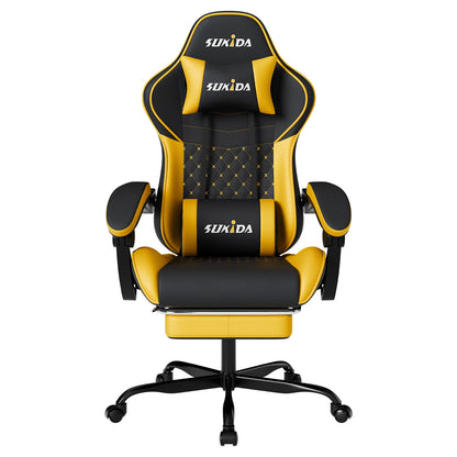SUKIDA Ergonomic Gaming Chair with Footrest, Lumbar Support Computer Chair, Comfortable Office Chair with Adjustable Reclining Backrest