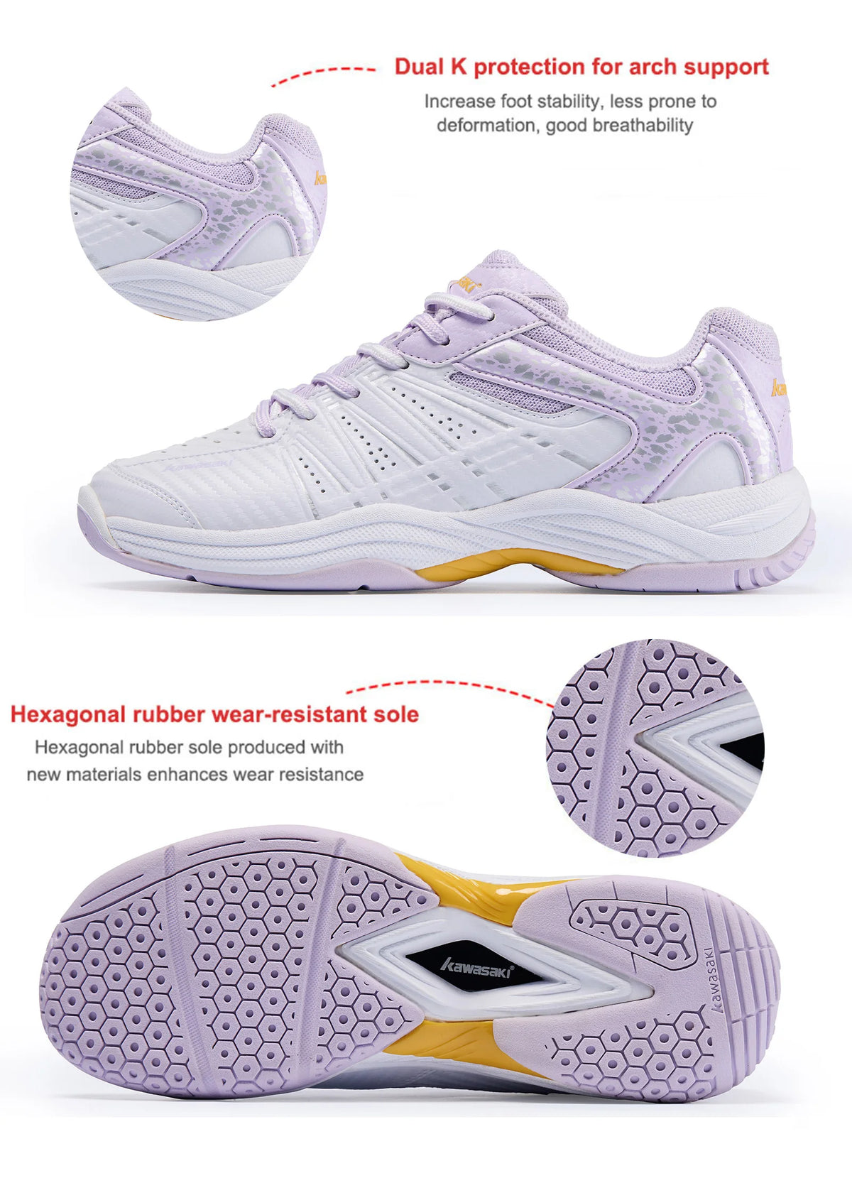 Chaussures de badminton Kawasaki Chaussures de tennis de table professionnelles anti-torsion pour femmes K-065D