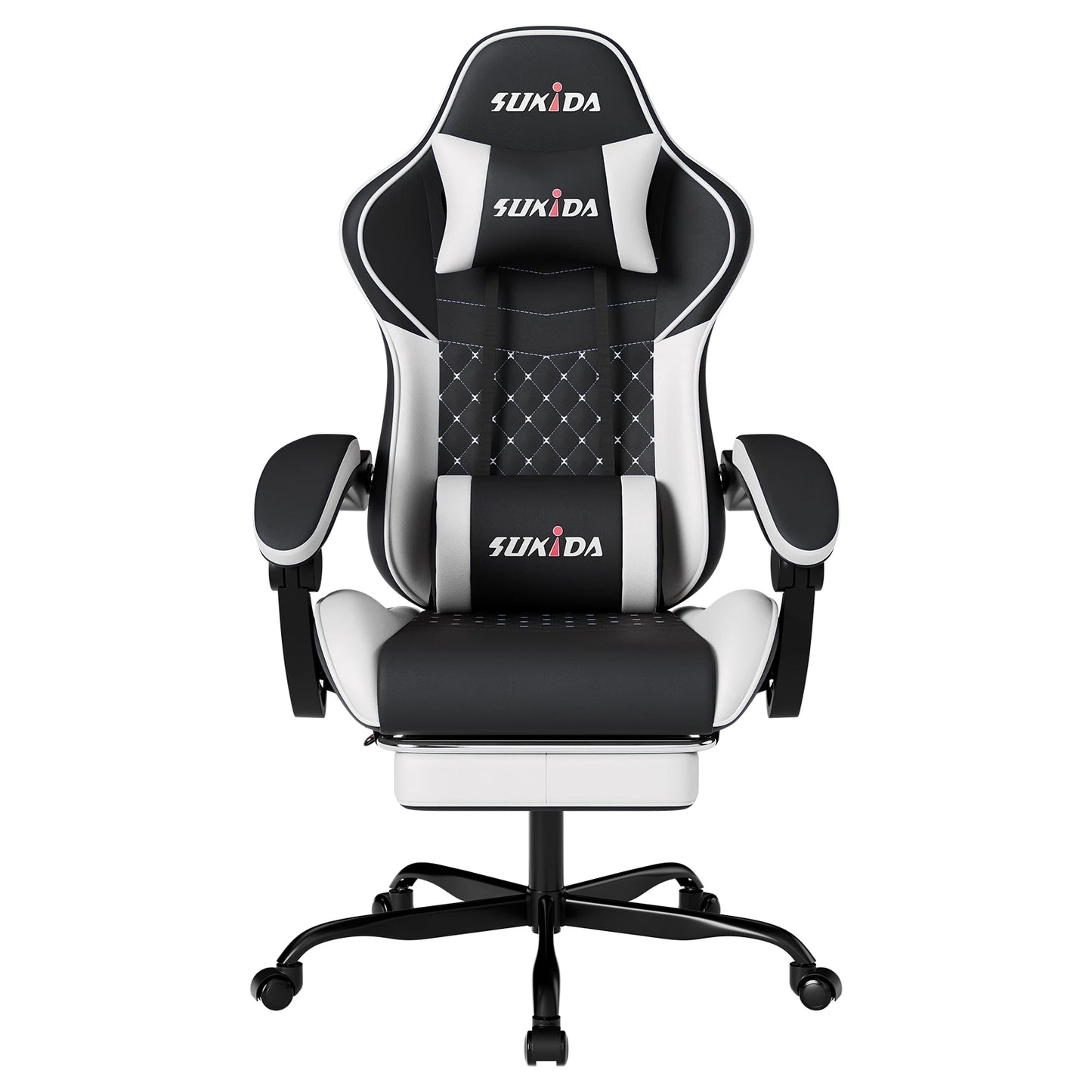 SUKIDA Ergonomic Gaming Chair with Footrest, Lumbar Support Computer Chair, Comfortable Office Chair with Adjustable Reclining Backrest