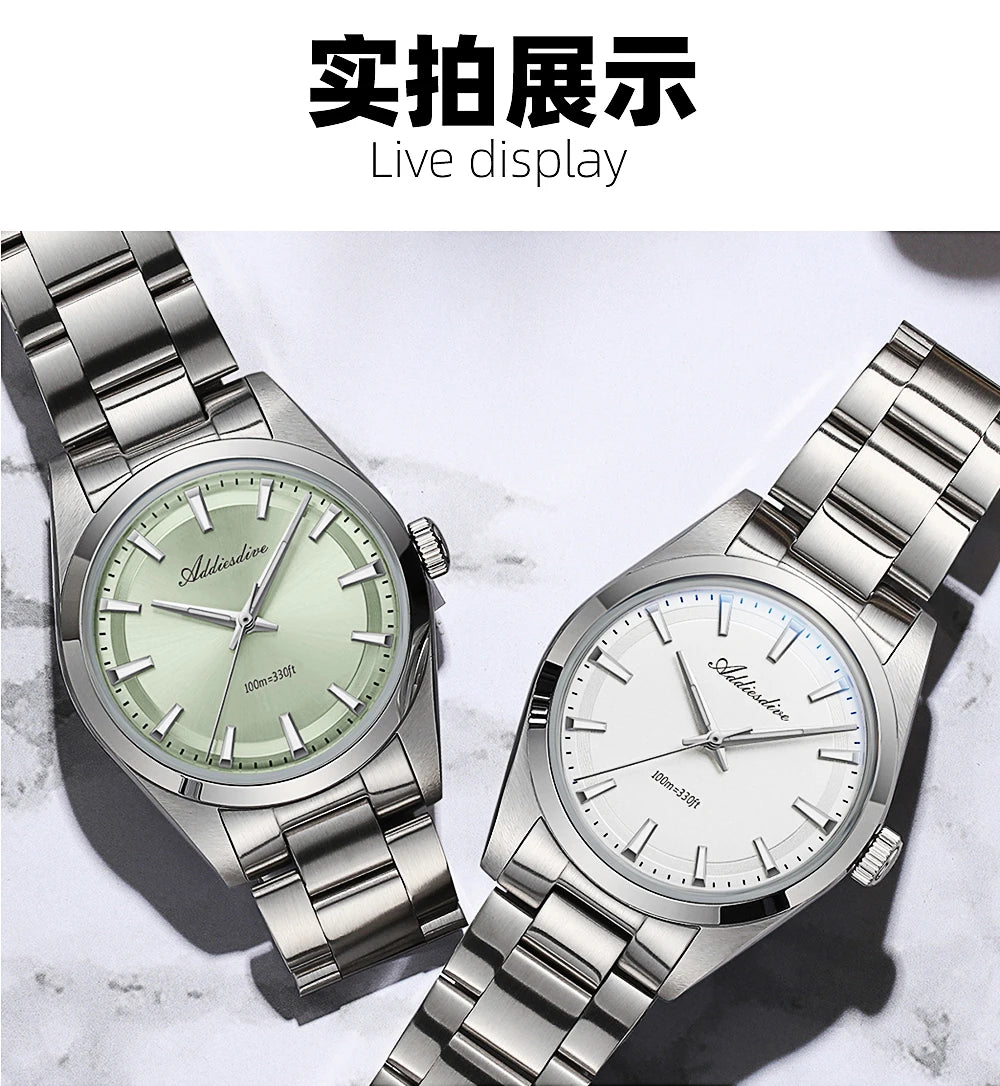 ADDIESDIVE 2024 New AD2066 Men's Watches Bubble Mirror Pot Cover Glass Stainless Steel Waterproof  Quartz Watch Man reloj hombre