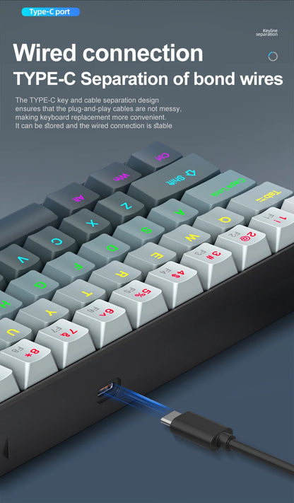APAYADO K61 Mini Mechanische Tastatur, kabelgebunden, 61 Tasten, Phantom RGB, mechanischer Schalter in Schwarz/Weiß/Rot/Blau für Gaming, 60 % tragbar