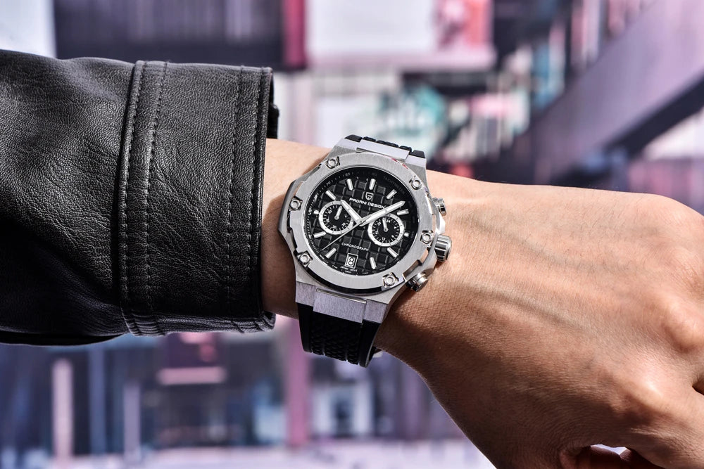 Quartzhorloges voor heren van PAGANI DESIGN – Luxe sportchronograaf, waterdicht, voorzien van lichtgevende wijzers en een saffierglas met antireflectiecoating