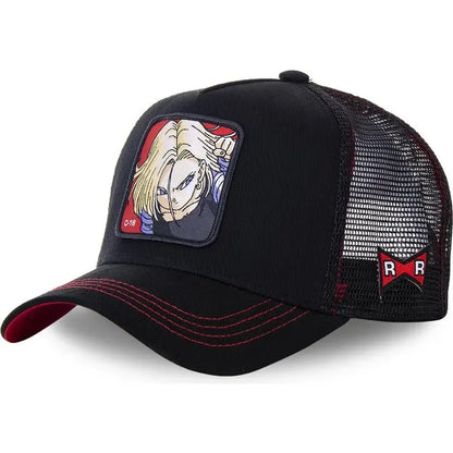 Dragon Ball Son Goku sapka, nyári utazós csúcsos sapka, férfi hímzett hip-hop stílusú napellenzős, állítható trucker hálós sapka