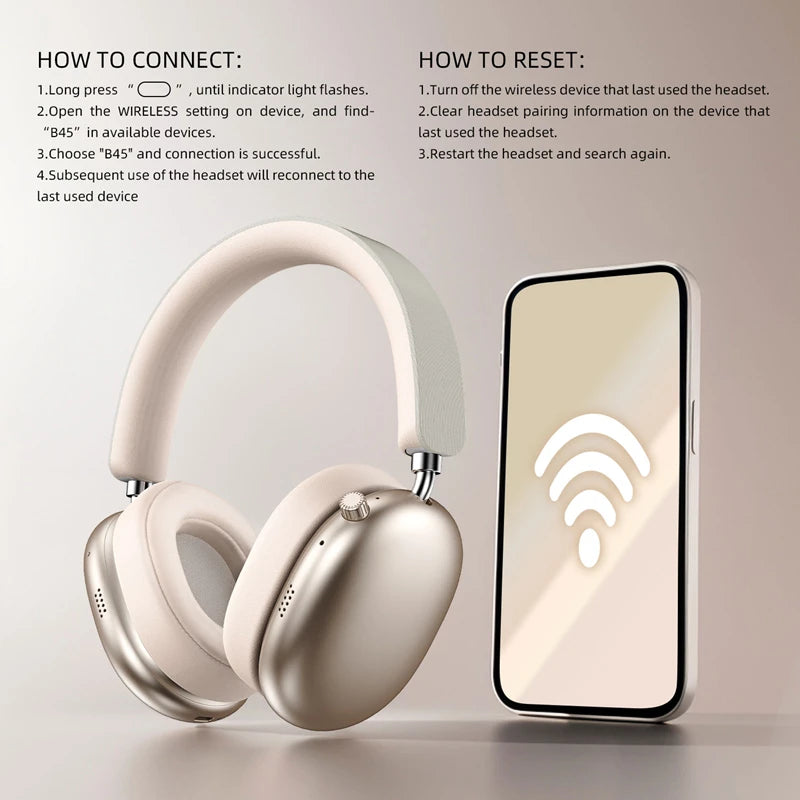 Wireless Bluetooth Noise Cancelling Headphones, Over-Ear Bluetooth Wireless Headphones with Mic, Sports Gaming Headset for Apple, HiFi Stereo Bluetooth 5.3 Headphones