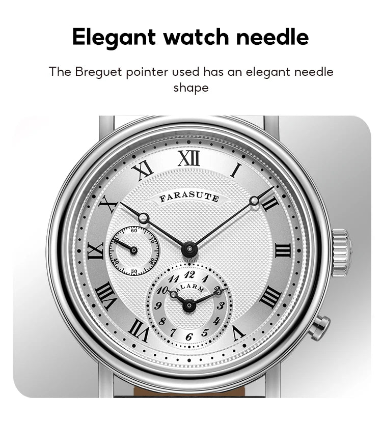FARASUTE Retro Luxury Alarm Clock Quartz Watch Men Waterproof Night Light Wristwatch Casual Sapphire Stainless Steel Male Watch