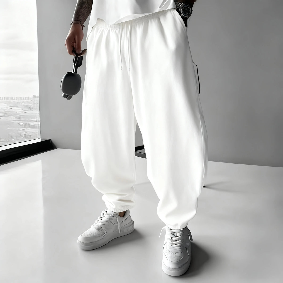 Pokémon Anime Mimikyu Printed White Sweatpants 2025 Autumn/Winter Men's New Japanese Harajuku Loose Casual Cotton Tapped Pants