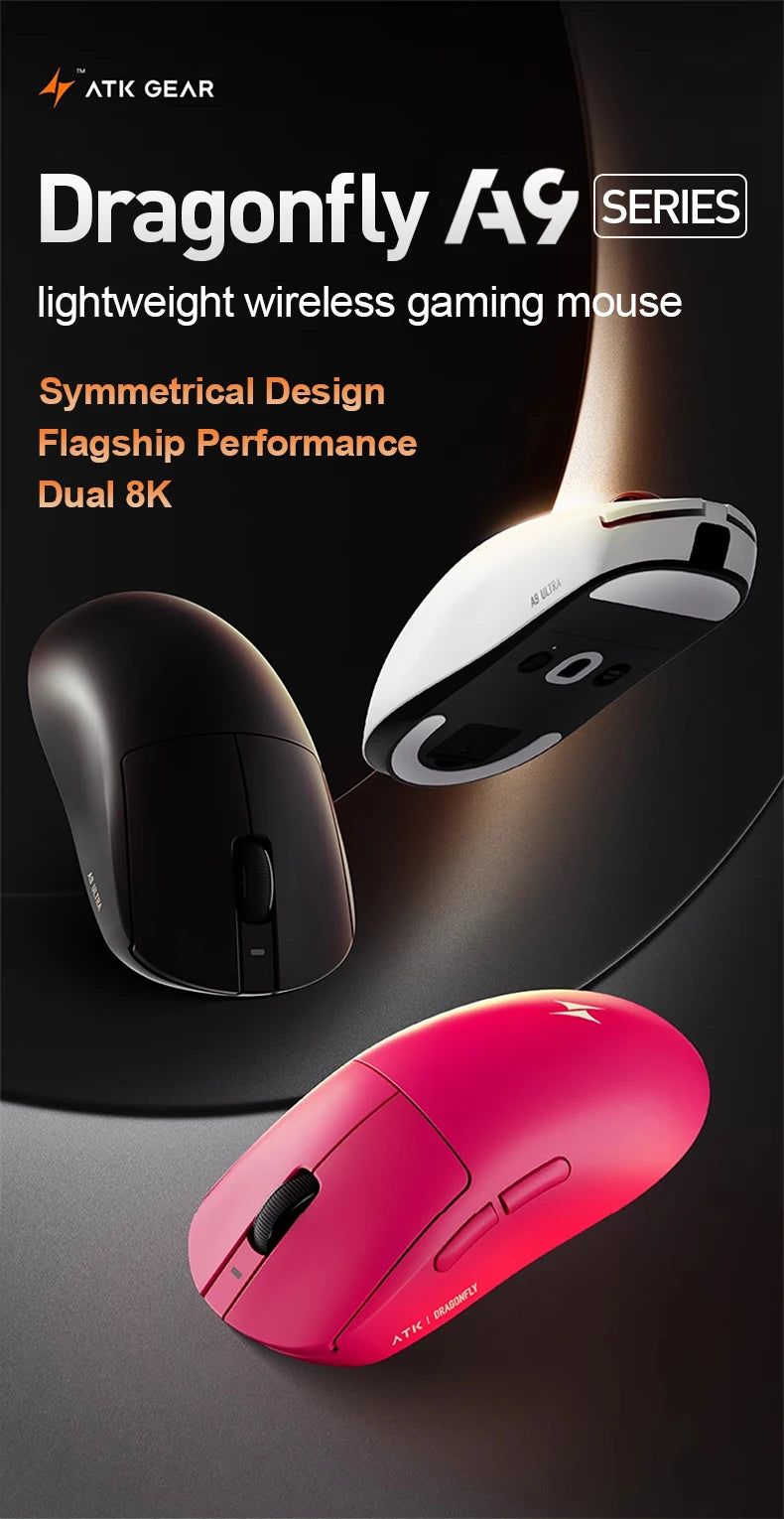 ATK Dragonfly A9 Ultra bežični gaming miš PAW3950 ultra lagan, tromodalni, ergonomski e-sports miš za igrače FPS igara A9 SE Plus