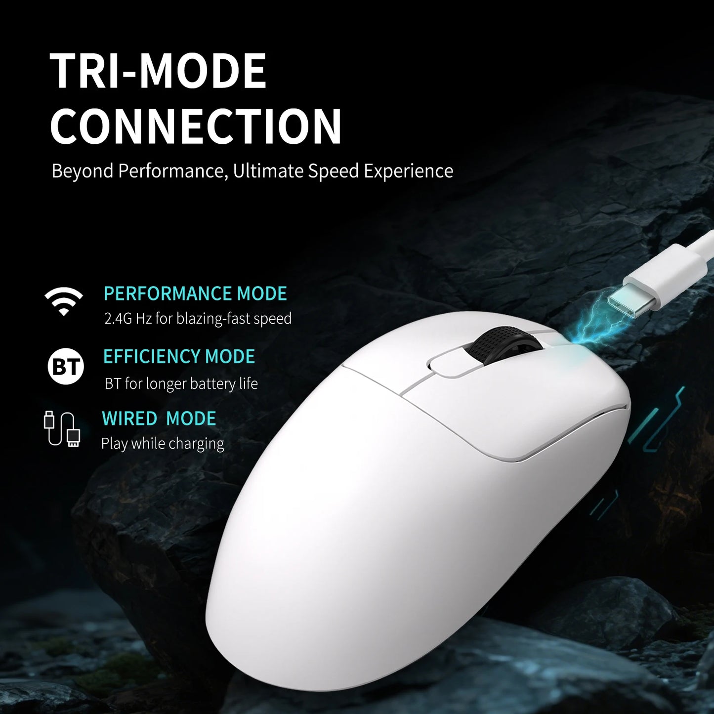 Ajazz AJ179 APEX Wireless Gaming Mouse with Color Screen Base, Bluetooth, PAW3395, 400mAh Battery, 8000Hz Refresh Rate