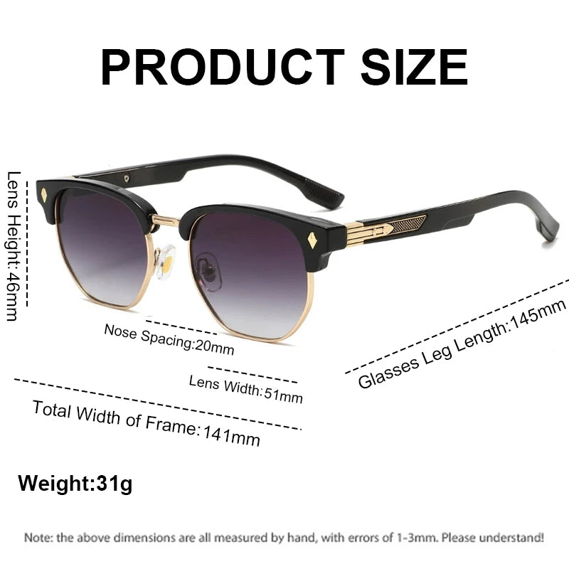 CLOUT GOGGLES Business Sunglasses Male Female Metal Polygon Rivet Half Frame Outdoor Driving Ultraviolet Protection Sun Glasses