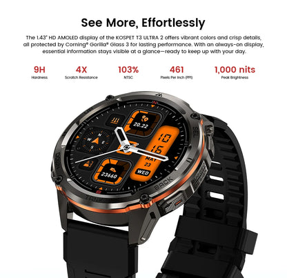 KOSPET TANK T3 Ultra 2 GPS Smart Watch for Men Bluetooth Call 5ATM IP69K Waterproof Men's Watch Stainless Steel Health Monitor