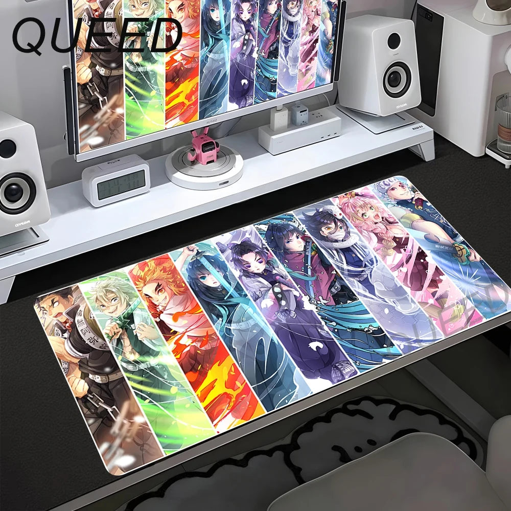 Tapete de Secretária para Computador e Teclado, Tapete de Rato Anime com Rapariga Kawaii, 900x400mm, Borracha Antiderrapante, Demon Slayers XL