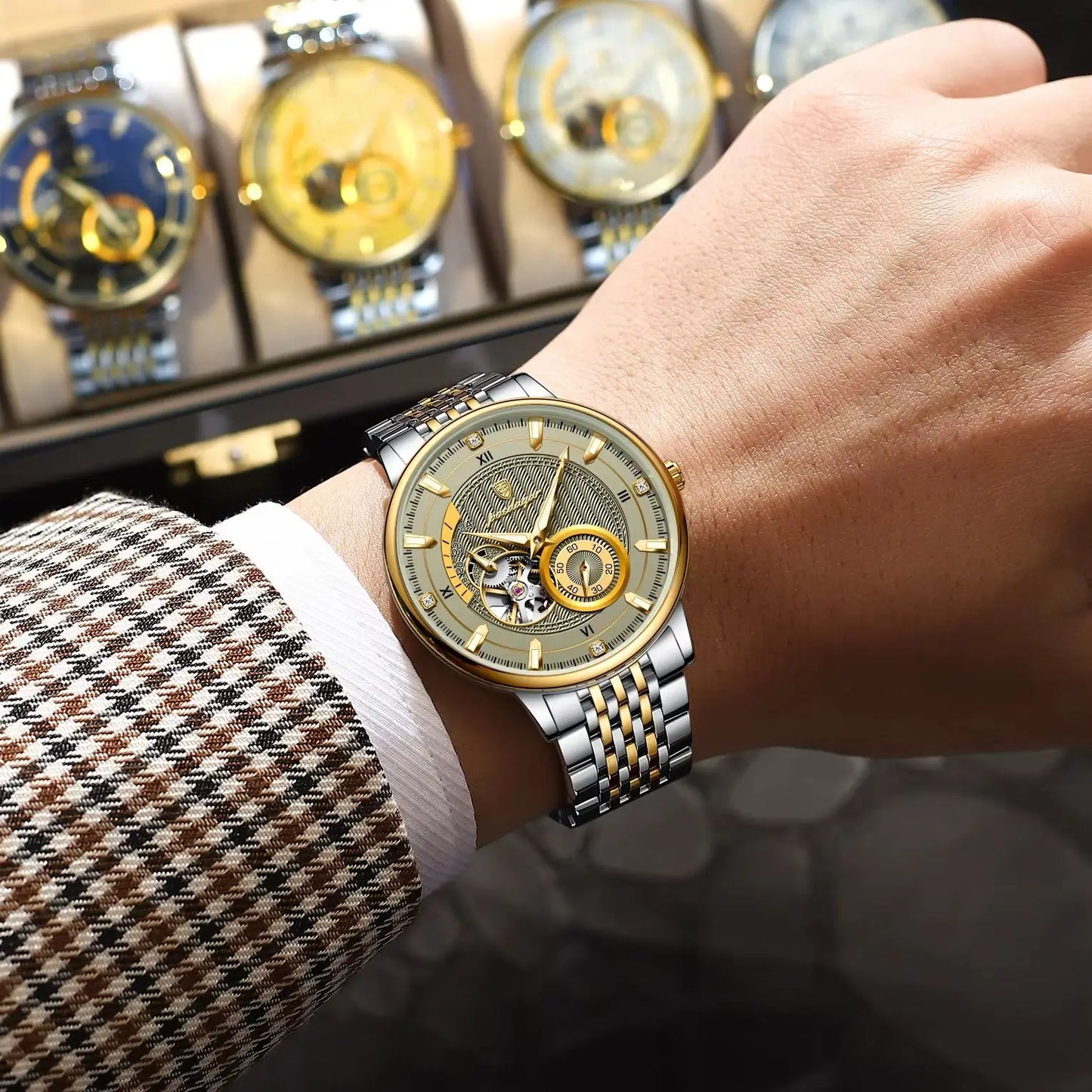 POEDAGAR Top Luxury Man Wristwatch Luminous Hollow Tourbillon Stainless Steel Men Clock Mechanical Automatic Men's Watches Reloj