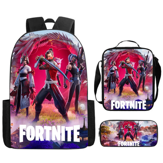 Set Fortnite Cartoon da 3 pezzi, grande capacità, adatto a bambini e bambine dai 5 agli 8 anni, include zaino, borsa pranzo e astuccio