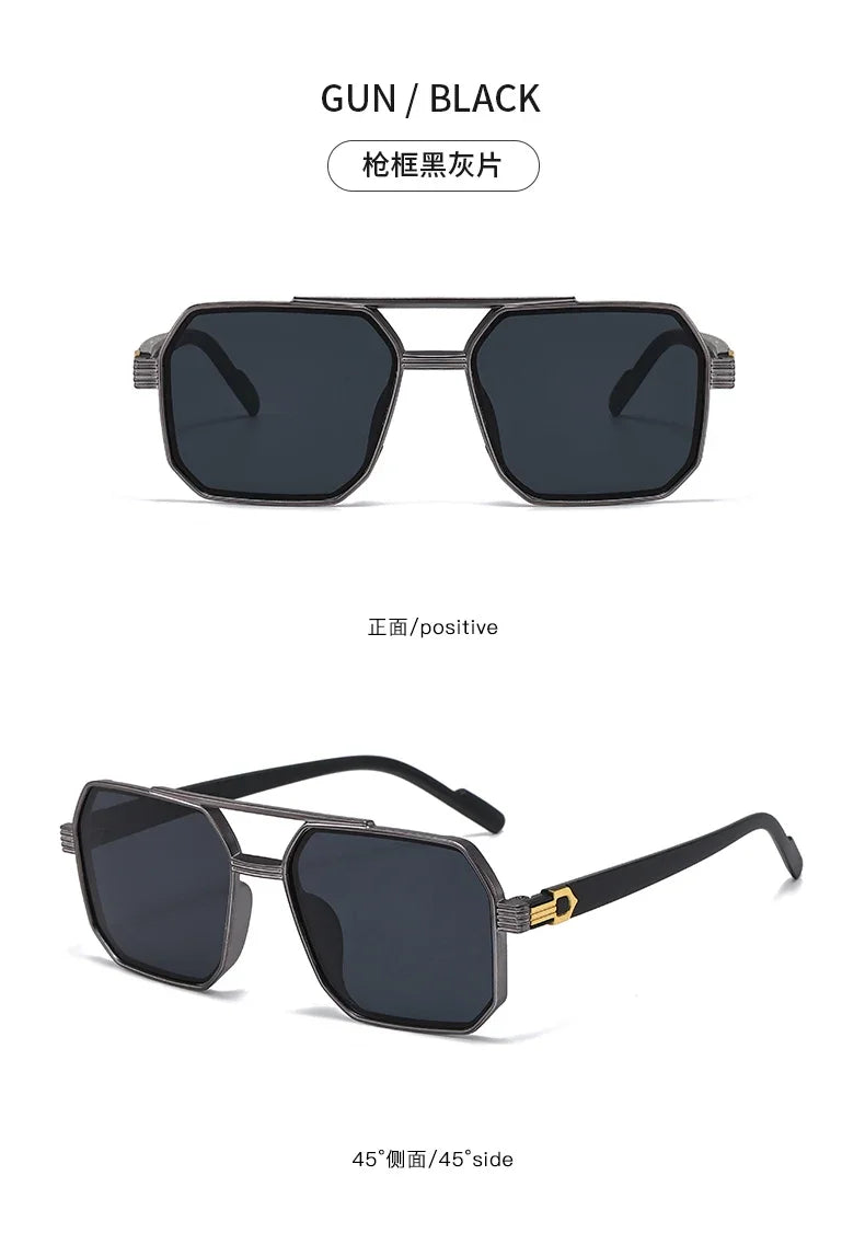 Trendy Women Luxury Polygonal Sunglasses Double Beam Men Metal Sunglass Outdoor Driving Shade Unisex