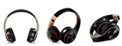 Men Gift Gold Wireless Headphones Bluetooth Earphone Stereo Headset Game with Build-in MIC with Universal for Android and iOS