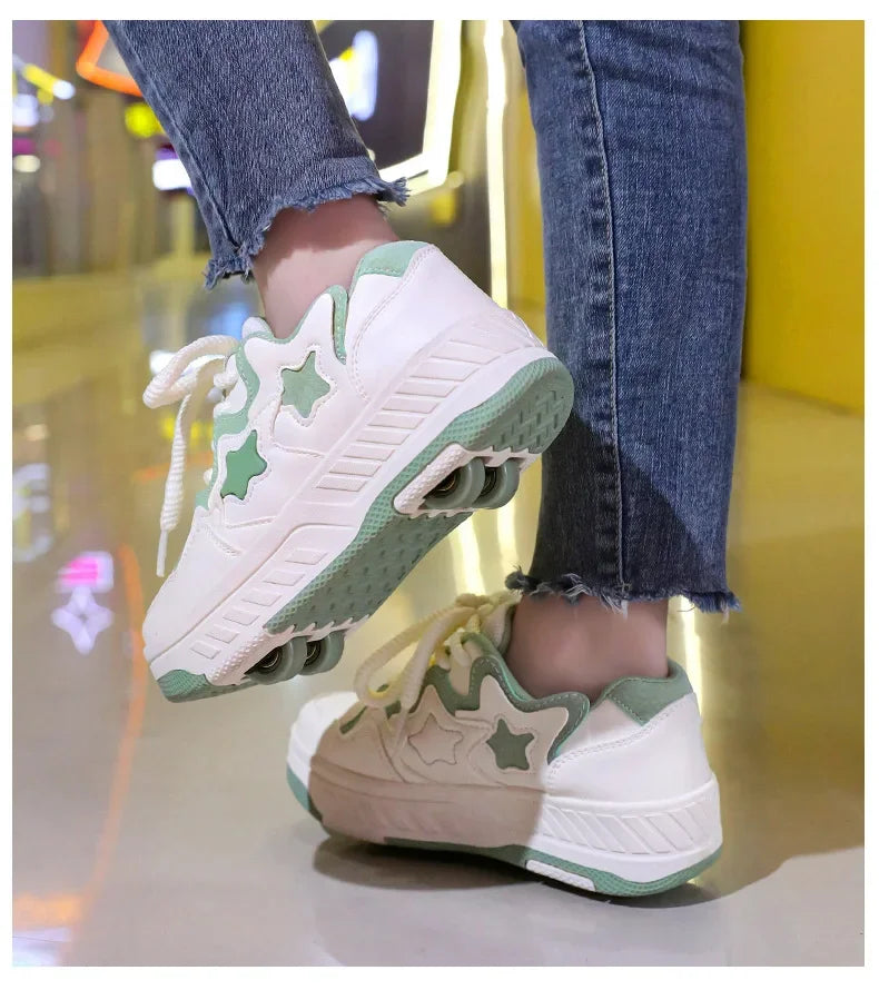 Kids Roller Skate Shoes - Rechargeable Wheels Fashion Color Shiny Birthday for Boys and Girls Two-in-one Casual Shoes