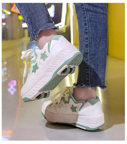 Kids Roller Skate Shoes - Rechargeable Wheels Fashion Color Shiny Birthday for Boys and Girls Two-in-one Casual Shoes
