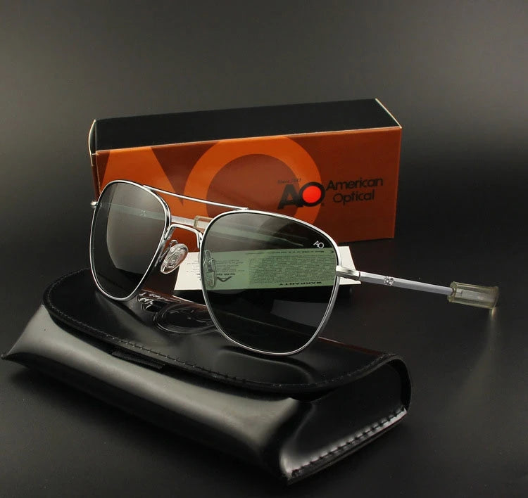 Pilot AO Sunglasses Men Top Quality American Army Military Mirror AGX Tempered Glass Lens Sun Glasses