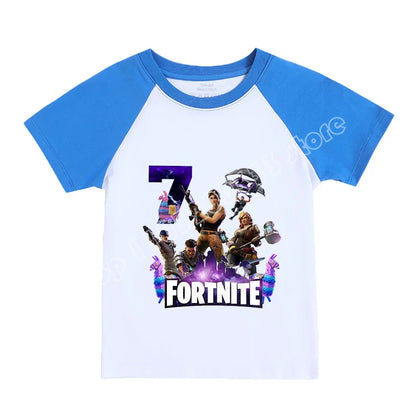 Fortnite Numbers 0-9 Kids T Shirt Game Cartoon Printed Pure Cotton Short Sleeve Casual Sports Top for Boys Girls Clothing Gift