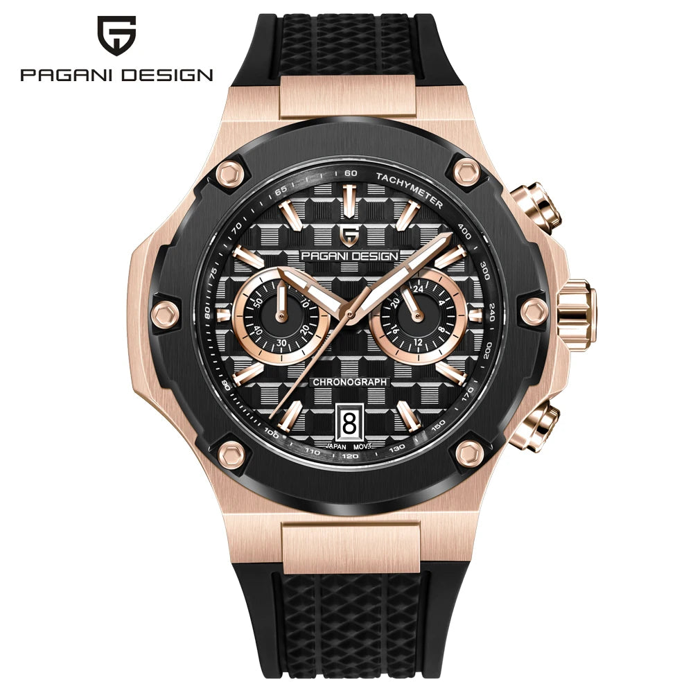 Quartzhorloges voor heren van PAGANI DESIGN – Luxe sportchronograaf, waterdicht, voorzien van lichtgevende wijzers en een saffierglas met antireflectiecoating