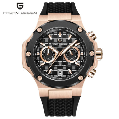 Quartzhorloges voor heren van PAGANI DESIGN – Luxe sportchronograaf, waterdicht, voorzien van lichtgevende wijzers en een saffierglas met antireflectiecoating