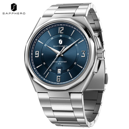 SAPPHERO Luxury Men's Watches Date Display Stainless Steel Watch Strap Men's Gifts Travel Essentials Waterproof Wristwatch